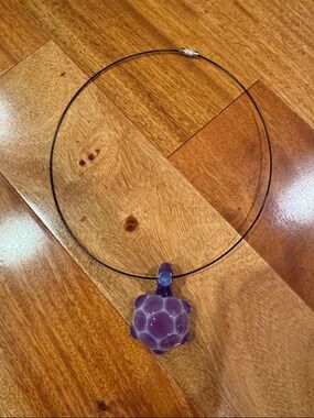 Purple Glass Turtle Pendant Necklace - Unbranded